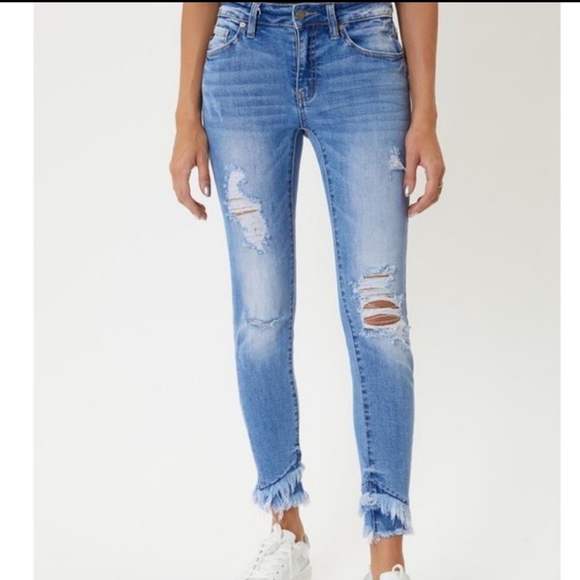 KANCAN Destroyed Double Frayed Hem Jeans - Picture 5 of 6